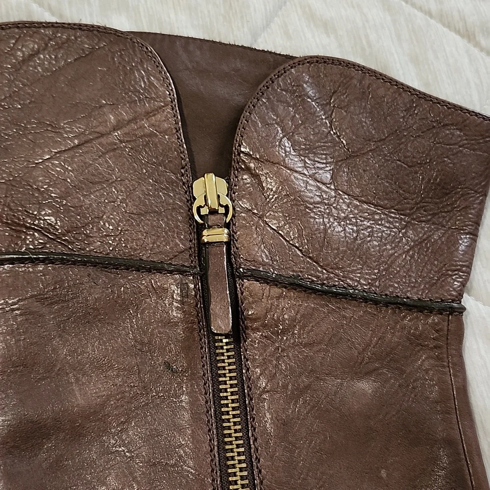 Via Spiga Genuine Leather Brown Over The Knee Leather Boots Heeled Zip Up Size 8